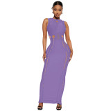 Women Hollowed Out Sleeveless Slim Maxi Dress