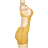 Sexy Yellow Hollow Out Knitting Open Back Rompers