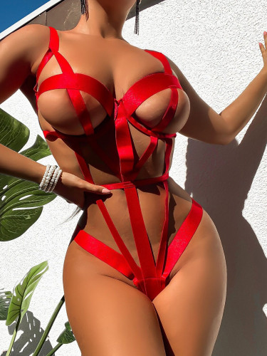 Sexy Red Hollow Out Teddies Lingerie for Women