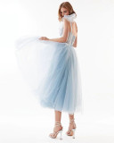 Blue Mesh One Shoulder Formal Party Princess Dress
