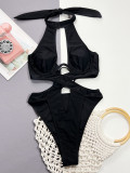 Black One-piece Cutout Halter Swimwear