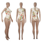 Women 2-Piece Set Printed Sleeveless Bodysuit Wide-leg Pants