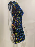 Sexy Sequin Cap Sleeve Colorful Bodycon Mini Dress