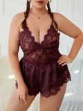 Wine Red See-Through One-Piece Sexy Lingerie