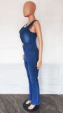 Sexy Slim Fit Sleeveless Cut Out Denim Flare Jumpsuit
