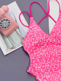 Pink Leopard Strappy Back One Piece Swimsuit