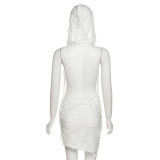 Street Style Hooded Backelss Ripped Bodycon Dress