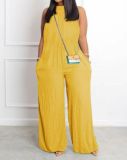 Solid Wide Leg Sleeveless Halter Jumpsuit