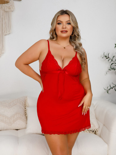 Sexy Plus Size Lace Trim Night Dress