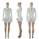 Floral Lace Long Sleeves See Through Sexy Rompers