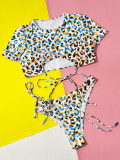 Leopard Print Short Sleeve Two Pieces Swimswear