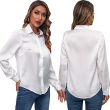 Fashion Solid Long Sleeve Satin Shirt Blouse