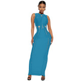 Women Hollowed Out Sleeveless Slim Maxi Dress