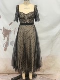 Sexy Short Sleeve Lace Slim Waist A-Line Dress