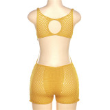 Sexy Yellow Hollow Out Knitting Open Back Rompers