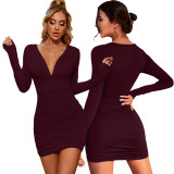 Sexy Plunge Neck Ruched Bodycon Dress