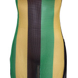 Short-sleeve Striped Sexy Hollow Out High Slit Dress