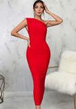 Sexy Solid One Shoulder Sleeveless Maxi Dress