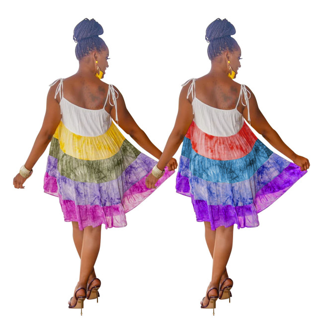 Gradient Print Multicolor Sleeveless Casual Loose Dress