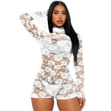 Floral Lace Long Sleeves See Through Sexy Rompers