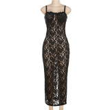 Sexy See-Through Lace Cami Slinky Maxi Dress Women