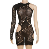 Fashion Jacquard Hollow Out Single Sleeve Bodycon Dress