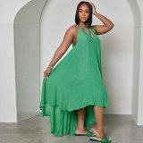 Sexy Plus Size Oversized Dress Solid O-Ring Sleeveless Loose High Low Dress