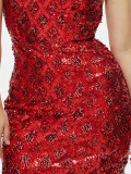 Red Sexy Sequin Camisole Backless Slim Prom Dress