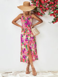 Floral Print Summer Cami Slit Long Dress