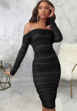 Sexy Solid Off Shoulder Ruched Midi Dress