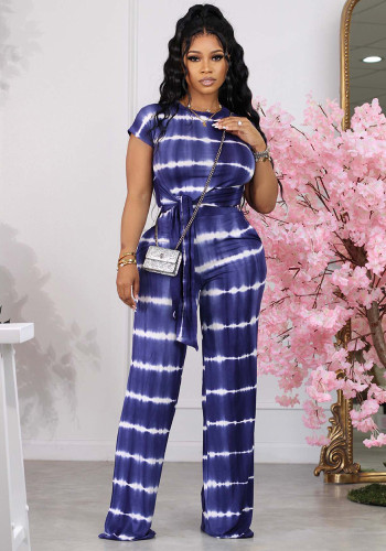 Wholesale Casual Print Tie Front Top and Pants Two Piece Sets