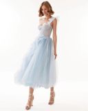 Blue Mesh One Shoulder Formal Party Princess Dress