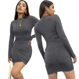 Solid Long Sleeve Ruched Bodyon Dress