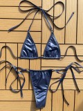 PU Leather Halter Tie Sides Bikini Set