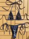 PU Leather Halter Tie Sides Bikini Set