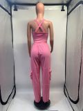 Casual Two-Piece Set Sexy Crop Tank Top and Pocket Wide Leg Pants