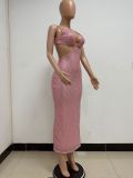 Sequin Slit Backless Cutout Cami Maxi Evening Dress