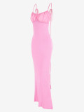 Pink Backless Sleeveless Ruched Scrunch Butt Sexy Maxi Dress
