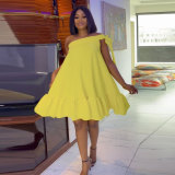 Yellow Slash Shoulder Plus Size Loose Dress