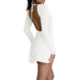 Sexy Open Back Tie Slit Long Sleeve Ruched Mini Dress