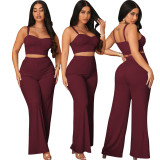 Sexy Fashion Solid Casual Crop Top Two-Piece Wide Leg Pants Set