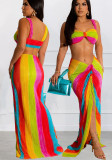 Fashion Striped Sexy Two Piece Long Skirt Set