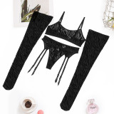 Irregular Striped Mesh Sexy Lingerie with Stockings 4PCS Set