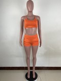 Solid Sexy Backless Cropped Cami Top and Shorts 2PCS Set