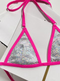 Shiny Bikini Set Sexy Contrast Two Piece Triangle Swimwear