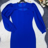 Solid Cutout Chic Long Sleeve Slit Bodycon Dress
