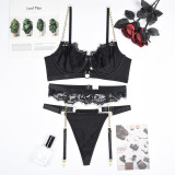 Sexy Chain Straps Garter Three-Piece Lingerie Set