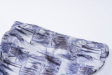 Wholesale Print Open Back Long Sleeve Crop Top Slim Pleated Midi Skirt Set