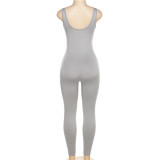 Solid Sleeveless Tight Sports Jumpsuit