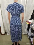 Print Short Sleeve V-neck Chic Slim Waist Long Dress